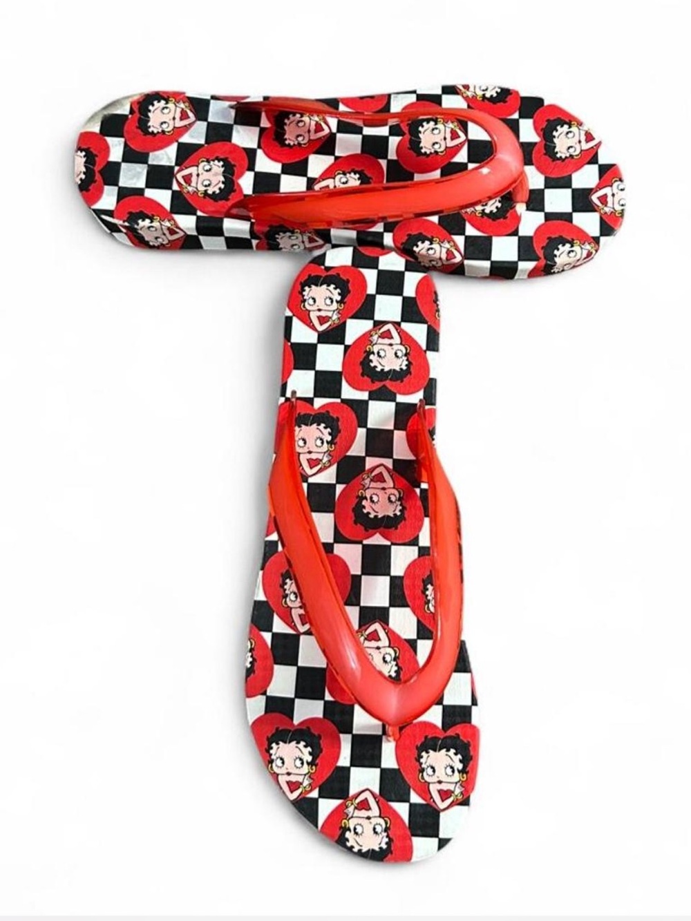 Y2K Betty Boop Checkered Platform Flip Flops Red Jelly Women's Size 8